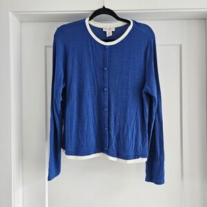 Laura Ashley Royal Blue Sweater with Cream Accents